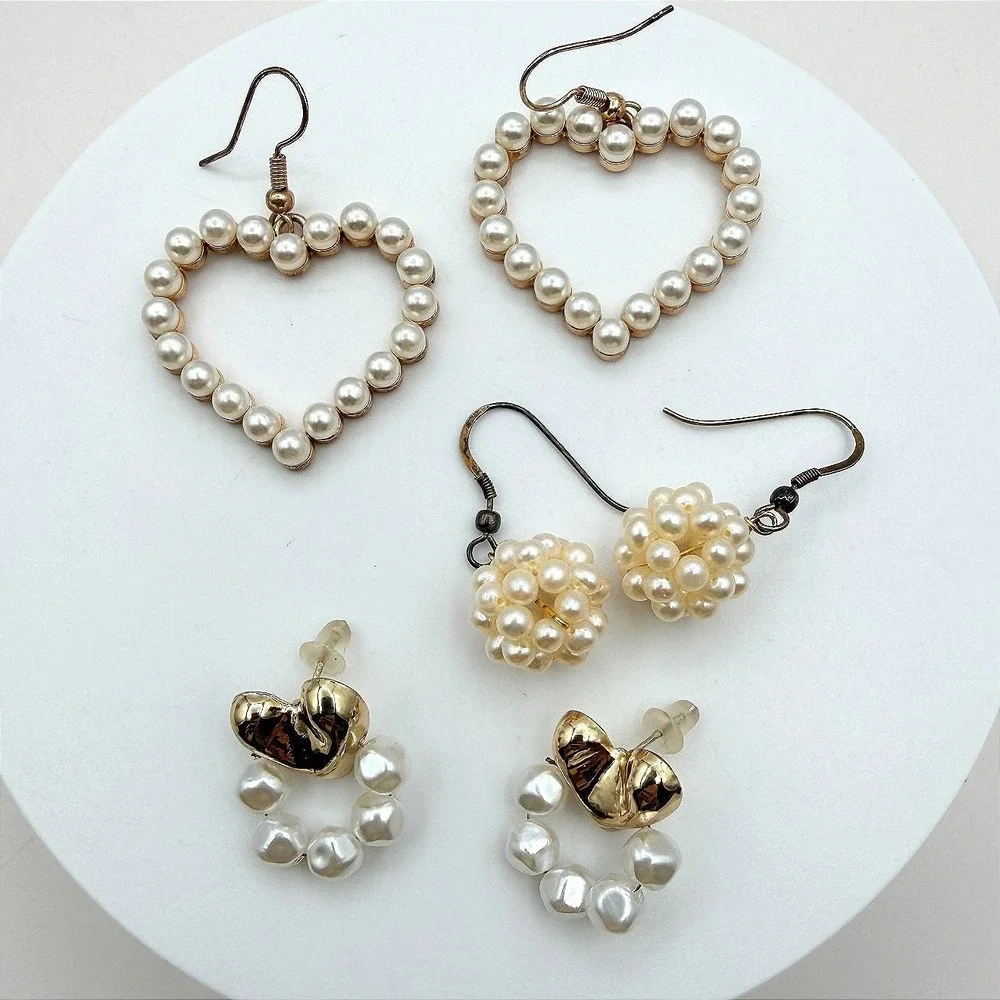 Vintage Y2K Gold Tone Faux Pearl Earring Lot Women's Classic Fashion‎ Jewelry